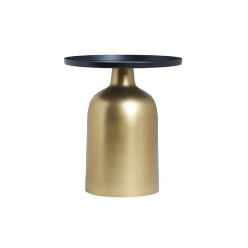 Table D'appoint Design Ronde En Métal Doré Et Plateau Noir Mat Ramses
