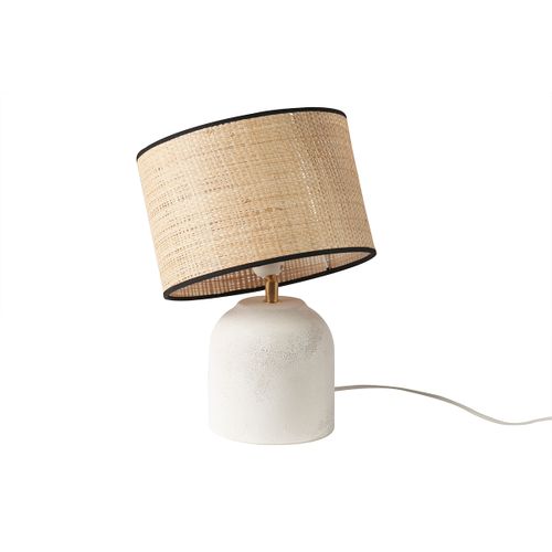 Lampe à Poser Blanche En Céramique Effet Pierre Et Abat-jour En Raphia H35 Cm Rocha