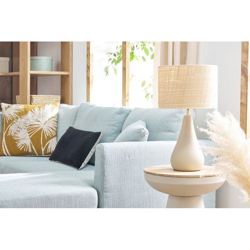 Lampe à Poser Taupe En Céramique Mate Et Abat-jour En Raphia H49 Cm Pyrus