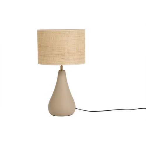 Lampe à Poser Taupe En Céramique Mate Et Abat-jour En Raphia H49 Cm Pyrus