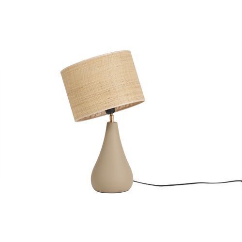 Lampe à Poser Taupe En Céramique Mate Et Abat-jour En Raphia H49 Cm Pyrus