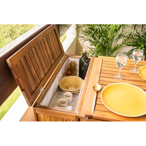 Set De 2 Chaises Pliantes Et 1 Table De Balcon Rabattable Avec Rangement En Bois Massif Prado