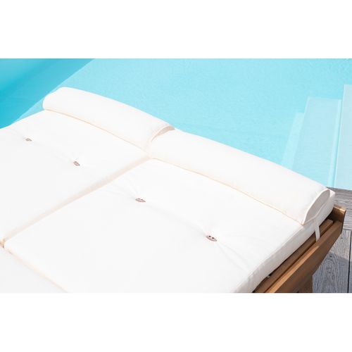 Bain De Soleil Double Avec Dossiers Multipositions Beige Et Bois Massif L127 Cm Caracas