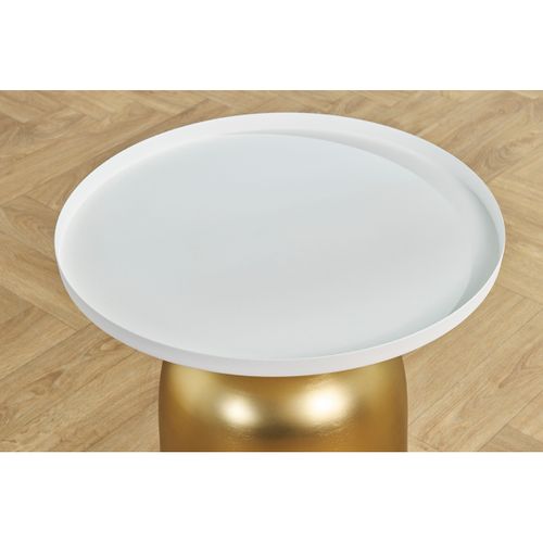 Table D'appoint Design Ronde En Métal Doré Et Plateau Blanc Mat Ramses