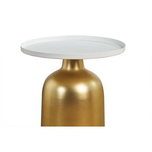 Table D'appoint Design Ronde En Métal Doré Et Plateau Blanc Mat Ramses
