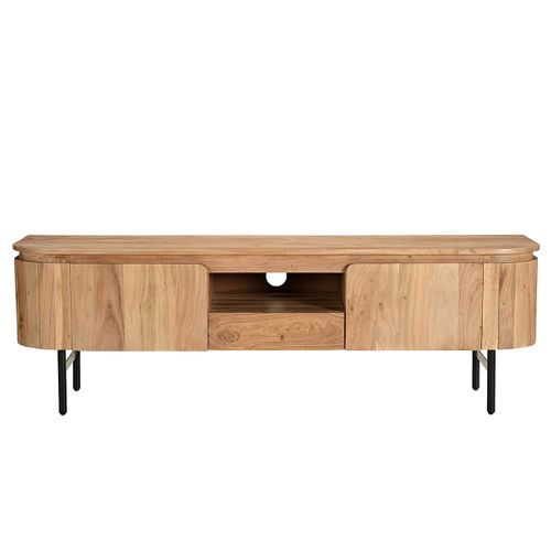 Meuble TV Avec Rangements En Bois Massif Et Métal Noir L160 Cm Napoli