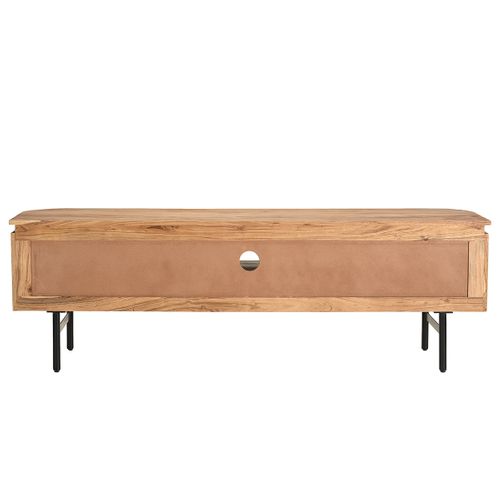 Meuble TV Avec Rangements En Bois Massif Et Métal Noir L160 Cm Napoli