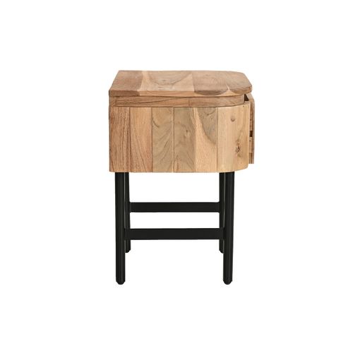 Table De Chevet En Bois Massif Et Métal Noir Avec Tiroir Napoli