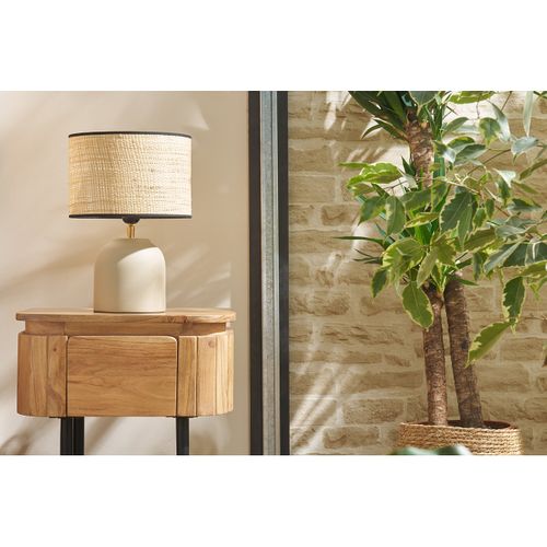 Table De Chevet En Bois Massif Et Métal Noir Avec Tiroir Napoli