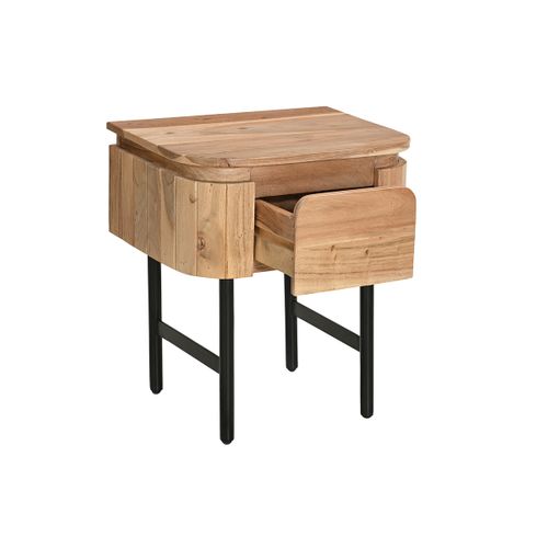 Table De Chevet En Bois Massif Et Métal Noir Avec Tiroir Napoli