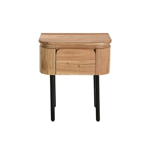 Table De Chevet En Bois Massif Et Métal Noir Avec Tiroir Napoli