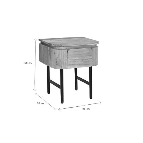 Table De Chevet En Bois Massif Et Métal Noir Avec Tiroir Napoli
