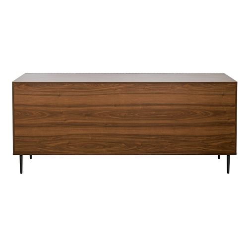 Buffet Design En Bois Foncé Chêne Massif Gravé Et Métal Noir 4 Portes L180 Cm Archipel