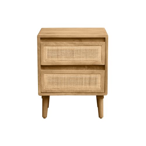 Table De Chevet En Bois Manguier Massif Et Cannage Rotin Avec Rangements 2 Tiroirs Acange