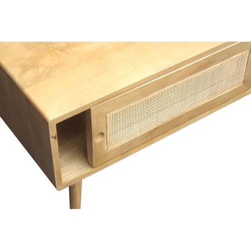 Table Basse Rectangulaire Avec Rangements En Bois Manguier Massif Et Cannage Rotin L100 Cm Acange