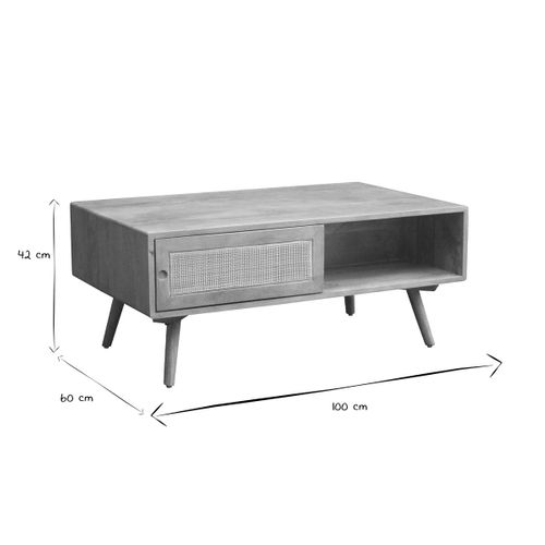 Table Basse Rectangulaire Avec Rangements En Bois Manguier Massif Et Cannage Rotin L100 Cm Acange