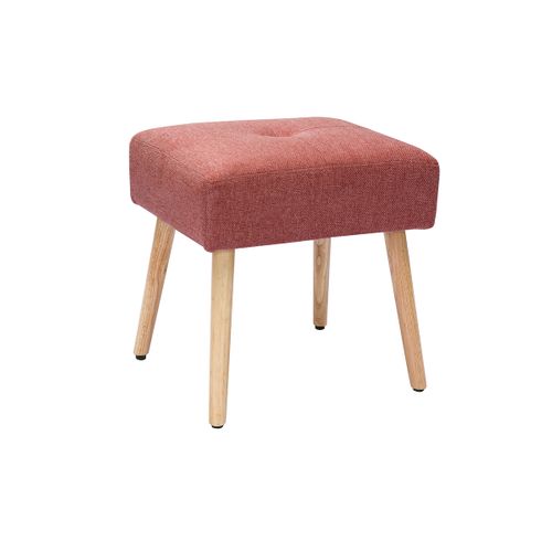 Tabouret Bas En Tissu Effet Velours Texturé Terracotta Et Bois Clair Massif H46 Cm Guesta