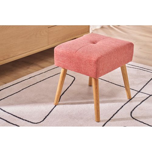 Tabouret Bas En Tissu Effet Velours Texturé Terracotta Et Bois Clair Massif H46 Cm Guesta