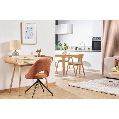 Chaise Pivotante 360° En Tissu Effet Velours Texturé Terre Brûlée Et Métal Noir Cosette