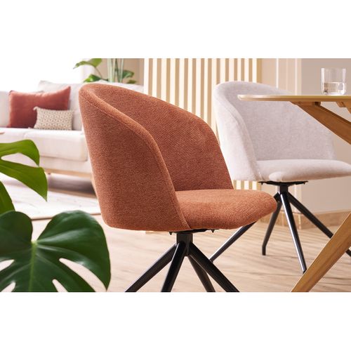 Chaise Design Pivotante 360° En Tissu Effet Velours Texturé Terre Brulée Et Métal Noir Vanity