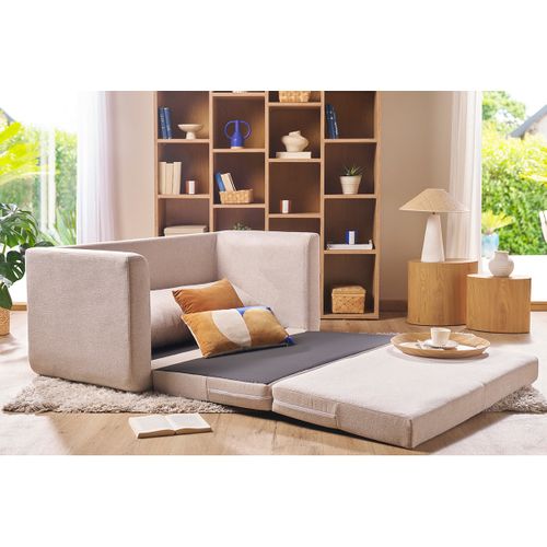 Canapé Convertible 2 Places En Tissu Gris Clair Leon