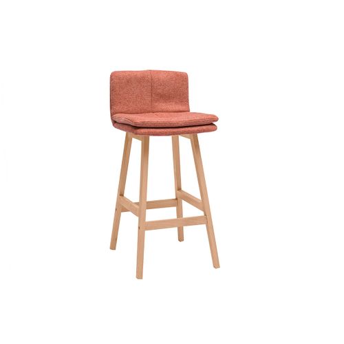 Tabouret De Bar En Tissu Effet Velours Texturé Terracotta Et Bois (lot De 2) Joan