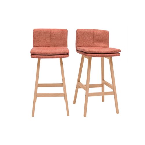 Tabouret De Bar En Tissu Effet Velours Texturé Terracotta Et Bois (lot De 2) Joan