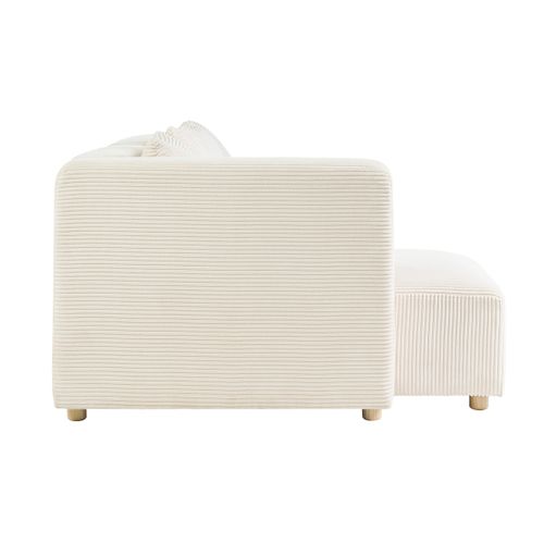 Canapé D'angle Gauche 3 Places En Tissu Velours Côtelé Beige Et Bois Clair Harlem