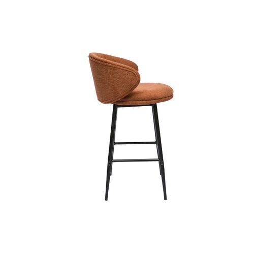Tabourets De Bar Design En Tissu Effet Velours Texturé Terre Brûlée Et Métal Noir (lot De 2) Rosalie
