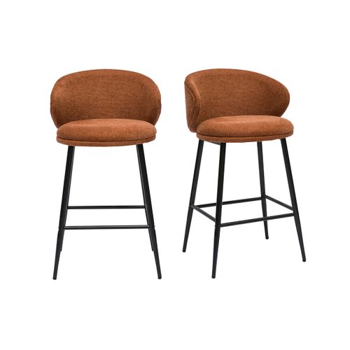 Tabourets De Bar Design En Tissu Effet Velours Texturé Terre Brûlée Et Métal Noir (lot De 2) Rosalie