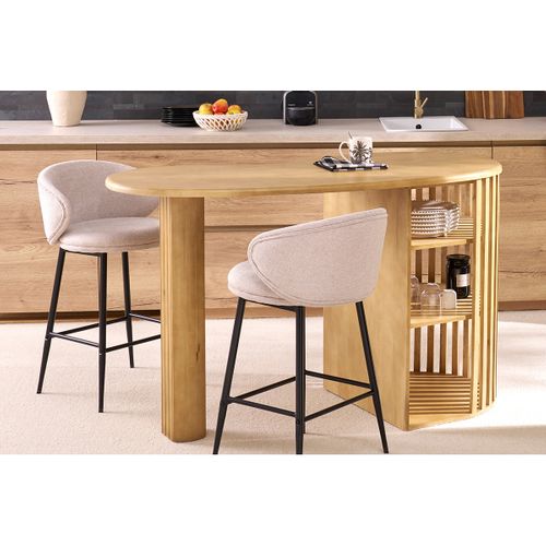 Tabourets De Bar Design En Tissu Effet Velours Texturé Terre Brûlée Et Métal Noir (lot De 2) Rosalie