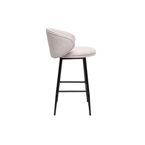 Tabourets De Bar Design En Tissu Effet Velours Texturé Beige Et Métal Noir (lot De 2) Rosalie