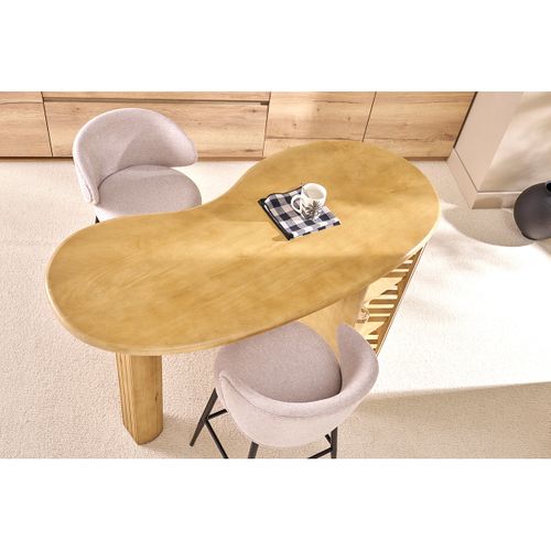 Tabourets De Bar Design En Tissu Effet Velours Texturé Beige Et Métal Noir (lot De 2) Rosalie