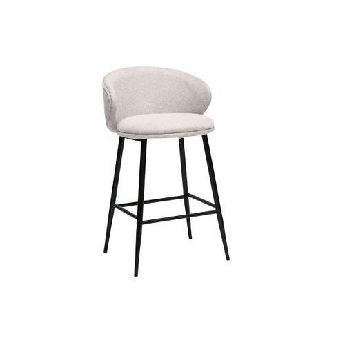 Tabourets De Bar Design En Tissu Effet Velours Texturé Beige Et Métal Noir (lot De 2) Rosalie