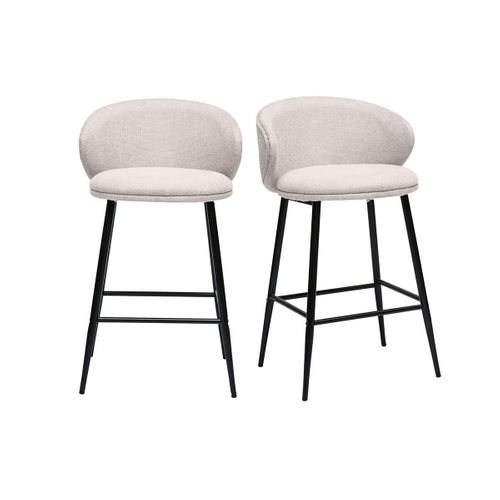 Tabourets De Bar Design En Tissu Effet Velours Texturé Beige Et Métal Noir (lot De 2) Rosalie