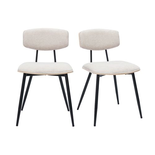 Chaises Vintage En Bois Clair Chêne Assises Tissu Chenille Beige Et Métal Noir (lot De 2) Joline