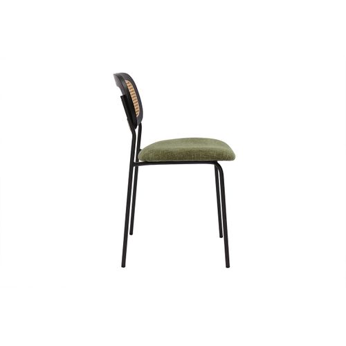 Chaises En Tissu Effet Velours Texturé Vert Kaki, Métal Noir Et Cannage Rotin (lot De 2) Miranda