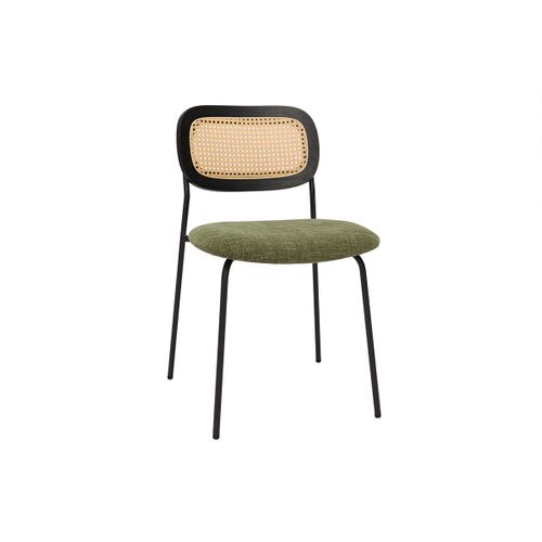 Chaises En Tissu Effet Velours Texturé Vert Kaki, Métal Noir Et Cannage Rotin (lot De 2) Miranda