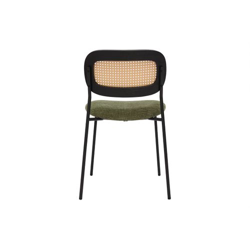 Chaises En Tissu Effet Velours Texturé Vert Kaki, Métal Noir Et Cannage Rotin (lot De 2) Miranda