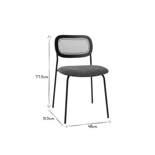 Chaises En Tissu Effet Velours Texturé Vert Kaki, Métal Noir Et Cannage Rotin (lot De 2) Miranda