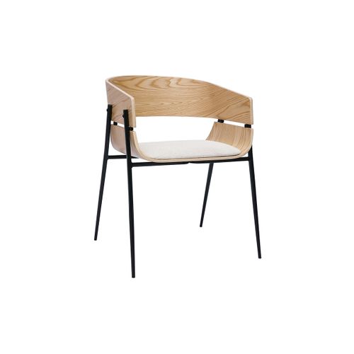 Chaise Design Bois Clair Et Tissu Chenille Beige Wess