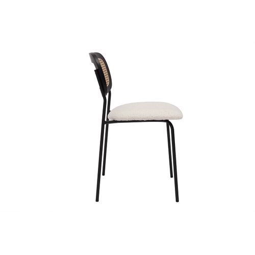 Chaises Design En Tissu Effet Laine Bouclée Blanc, Métal Noir Et Cannage Rotin (lot De 2) Miranda