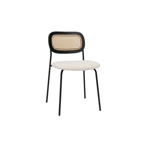 Chaises Design En Tissu Effet Laine Bouclée Blanc, Métal Noir Et Cannage Rotin (lot De 2) Miranda