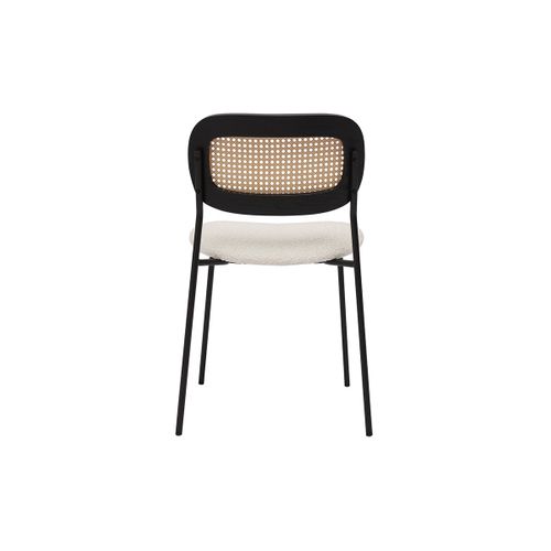 Chaises Design En Tissu Effet Laine Bouclée Blanc, Métal Noir Et Cannage Rotin (lot De 2) Miranda