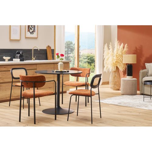 Chaises Design En Tissu Effet Velours Terre Brulée, Métal Noir Et Cannage Rotin (lot De 2) Miranda