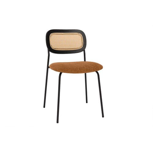 Chaises Design En Tissu Effet Velours Terre Brulée, Métal Noir Et Cannage Rotin (lot De 2) Miranda