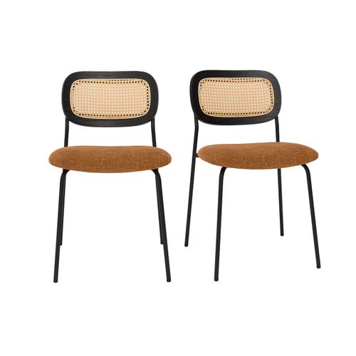 Chaises Design En Tissu Effet Velours Terre Brulée, Métal Noir Et Cannage Rotin (lot De 2) Miranda