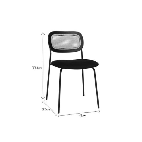 Chaises Design En Velours Noir, Métal Noir Et Cannage Rotin (lot De 2) Miranda