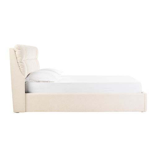 Lit Coffre 2 Places 160x200 Cm En Tissu Texturé Beige Hono