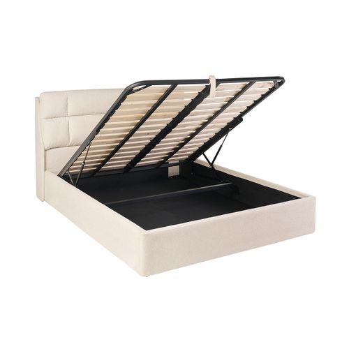 Lit Coffre 2 Places 160x200 Cm En Tissu Texturé Beige Hono